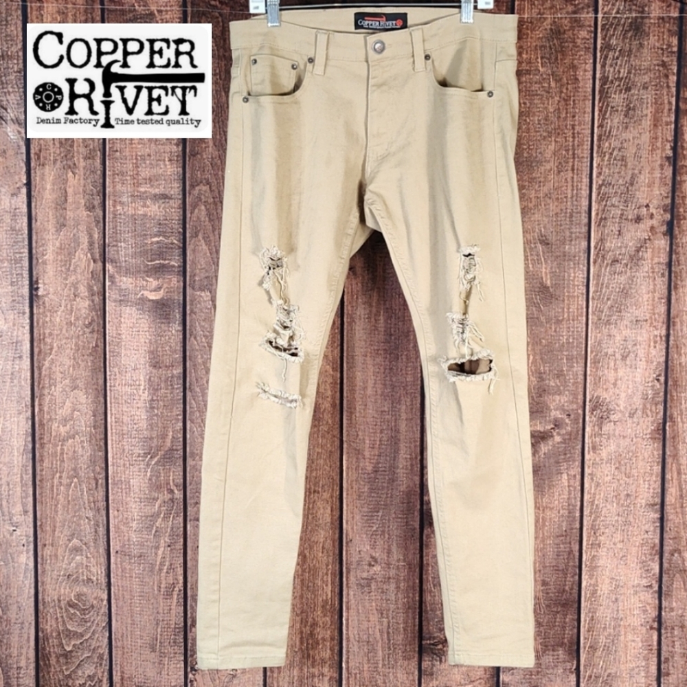 32x32 Mens Heavy Twill Stretch Tan Mens Slim Fit Moto Jean Like New